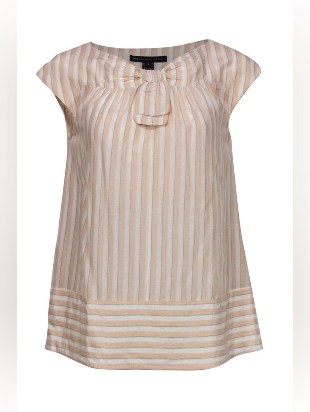 Marc By Marc Jacobs | Light Grey & Ivory Striped Cap Sleeve W/ Bow Design
